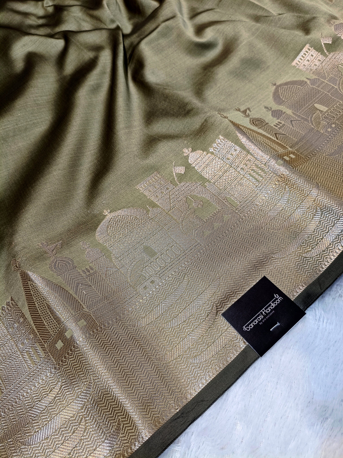 Olive Shade Paper Silk Banarasi Ghat Saree