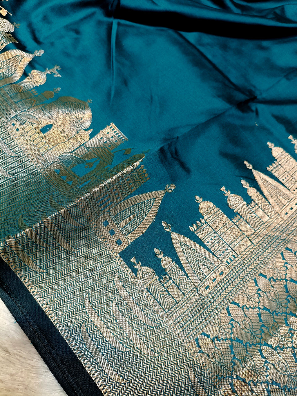Sea Green Shade Paper Silk Banarasi Ghat Saree