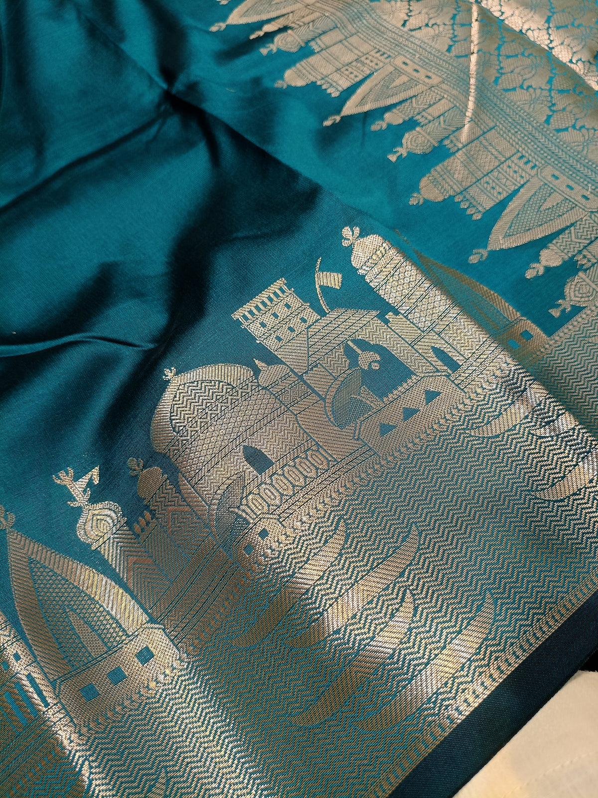 Sea Green Shade Paper Silk Banarasi Ghat Saree