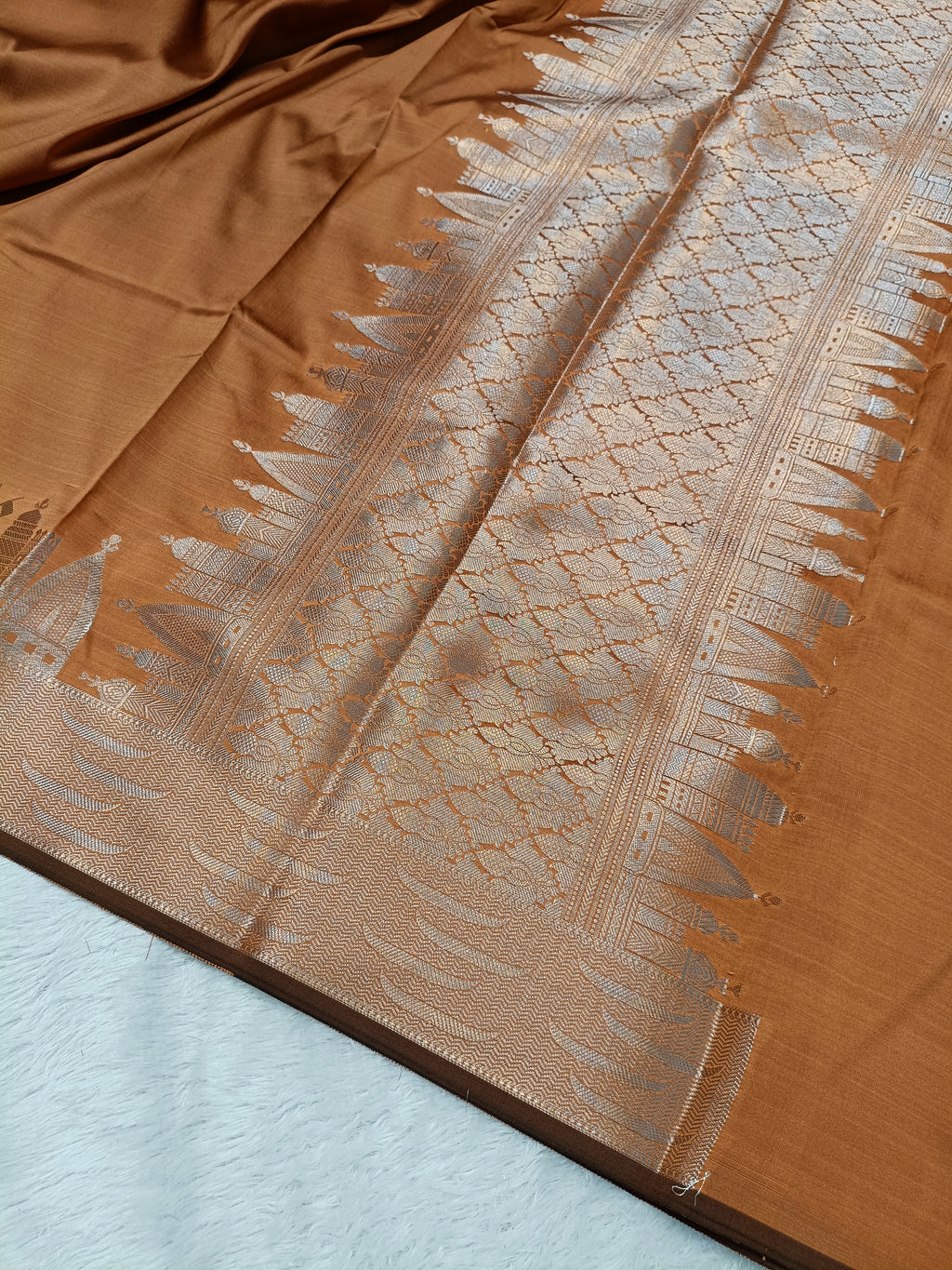 Mustard Shade Paper Silk Banarasi Ghat Saree