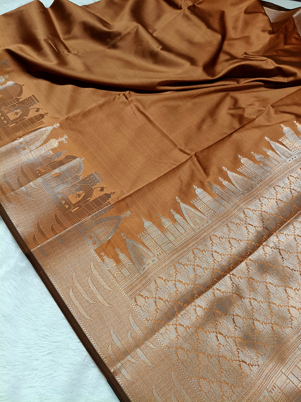 Mustard Shade Paper Silk Banarasi Ghat Saree