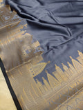 Ash Grey Shade Paper Silk Banarasi Ghat Saree
