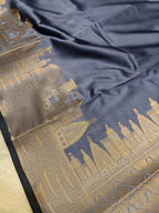 Ash Grey Shade Paper Silk Banarasi Ghat Saree