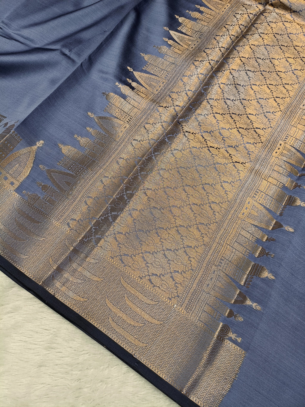 Ash Grey Shade Paper Silk Banarasi Ghat Saree