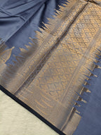 Ash Grey Shade Paper Silk Banarasi Ghat Saree