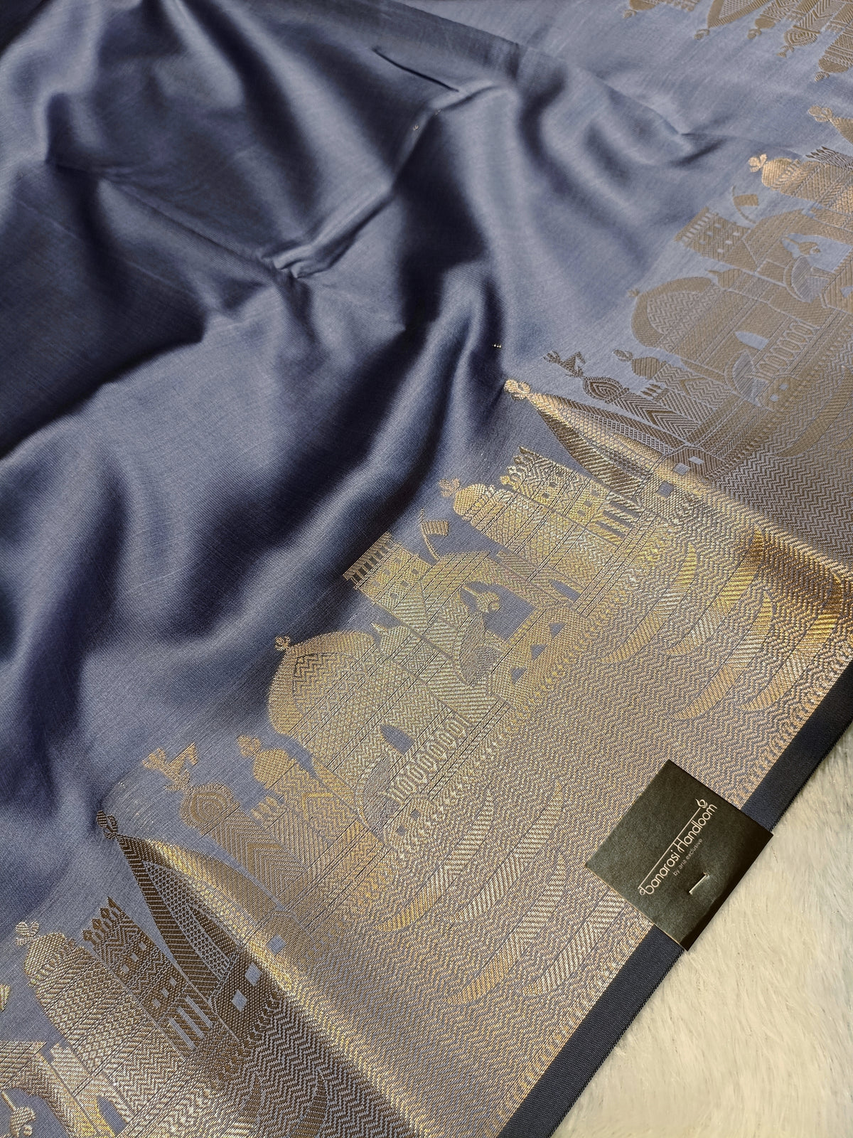 Ash Grey Shade Paper Silk Banarasi Ghat Saree