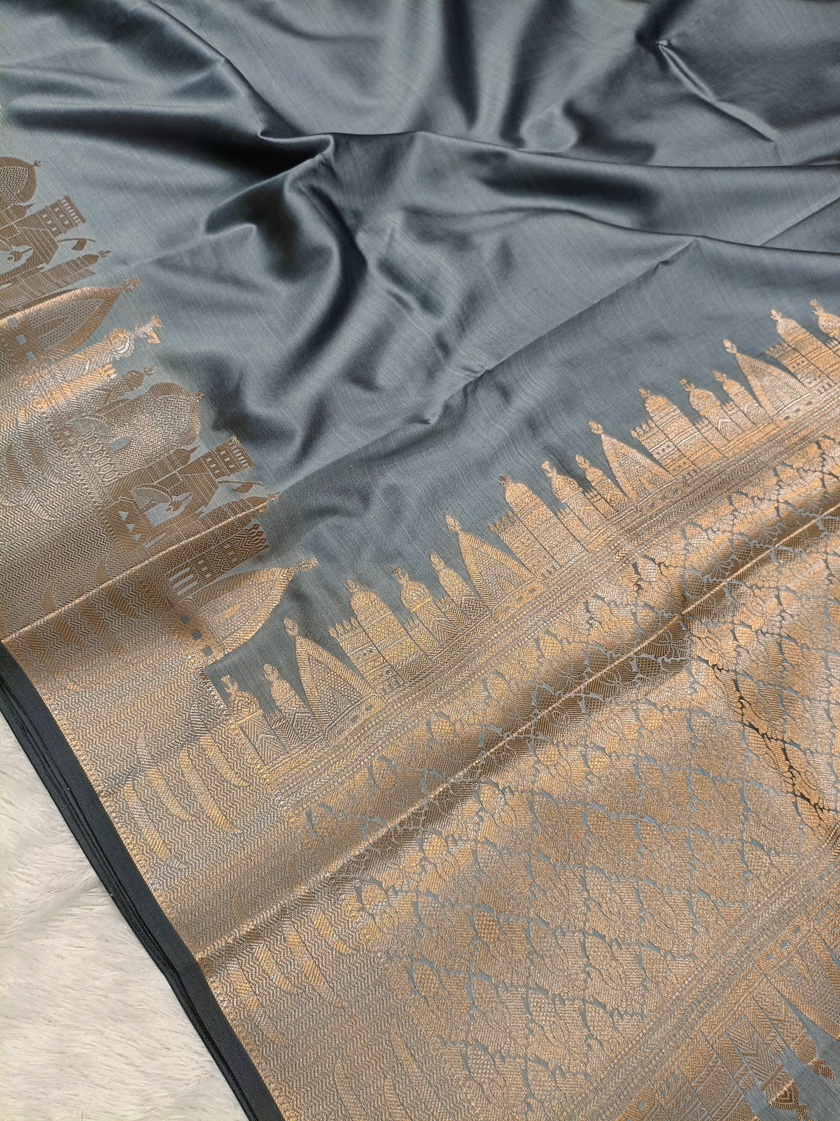 Sage Green Shade Paper Silk Banarasi Ghat Saree