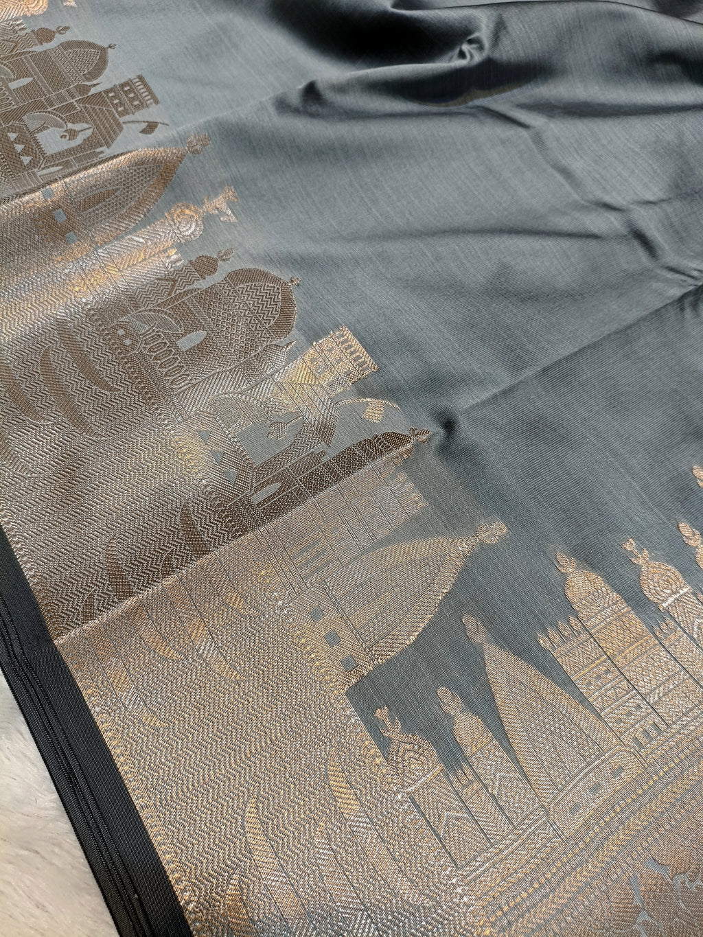 Sage Green Shade Paper Silk Banarasi Ghat Saree