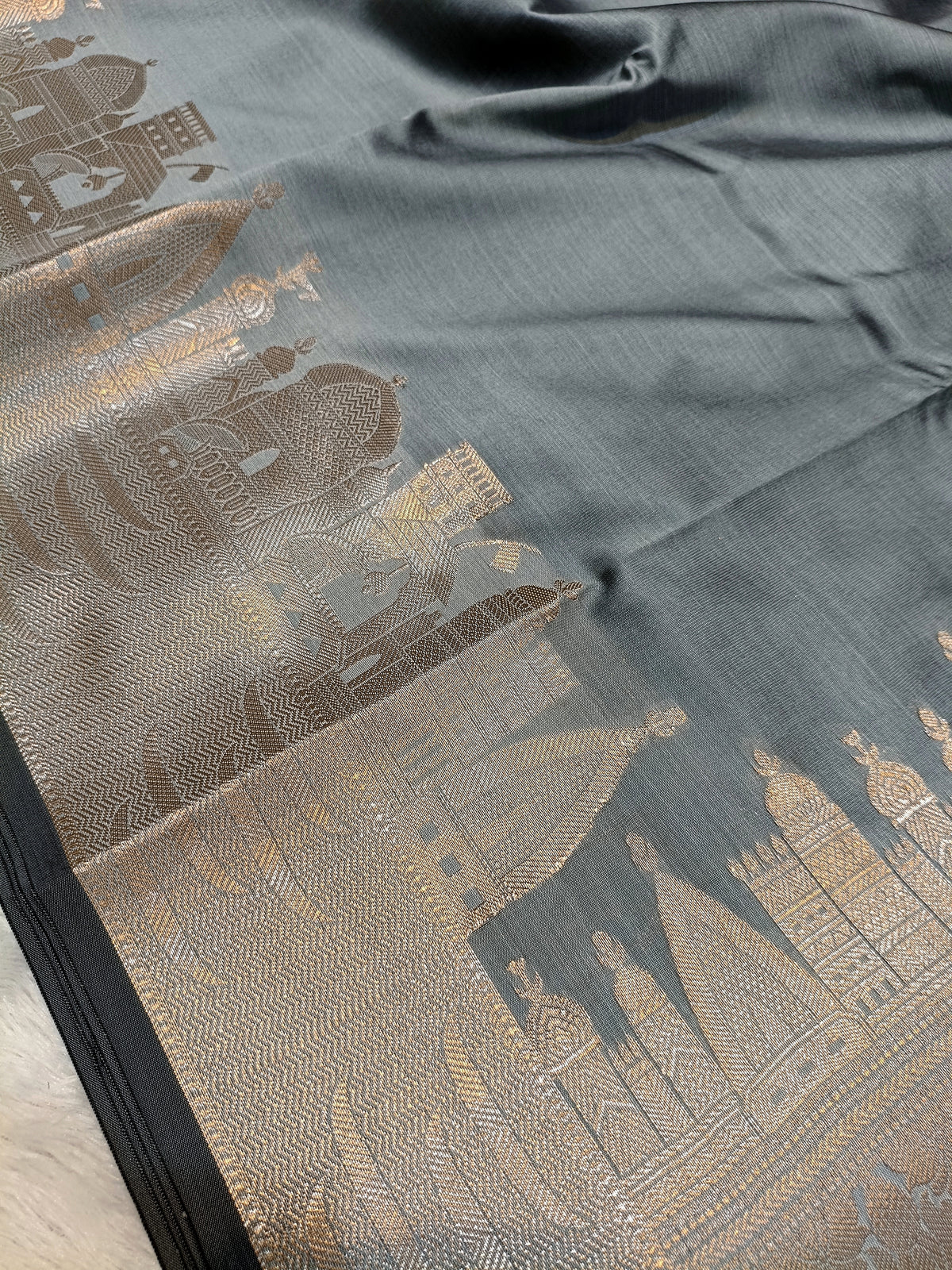 Sage Green Shade Paper Silk Banarasi Ghat Saree