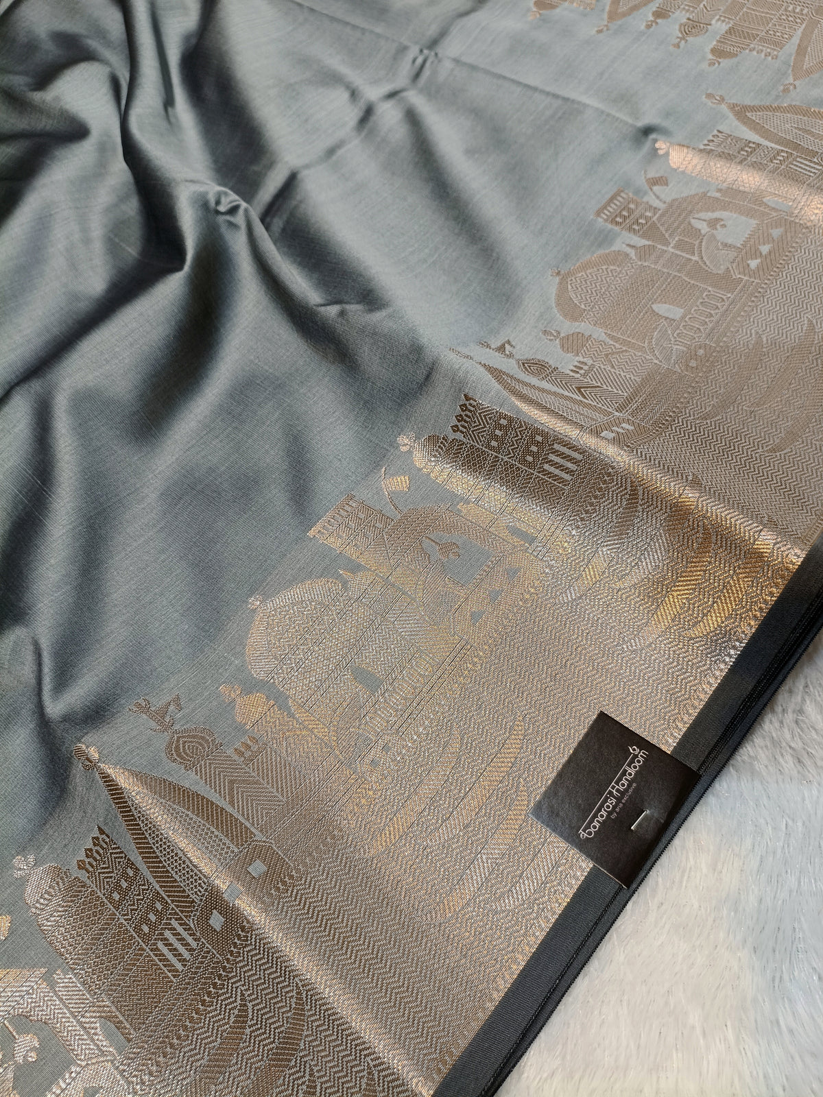 Sage Green Shade Paper Silk Banarasi Ghat Saree