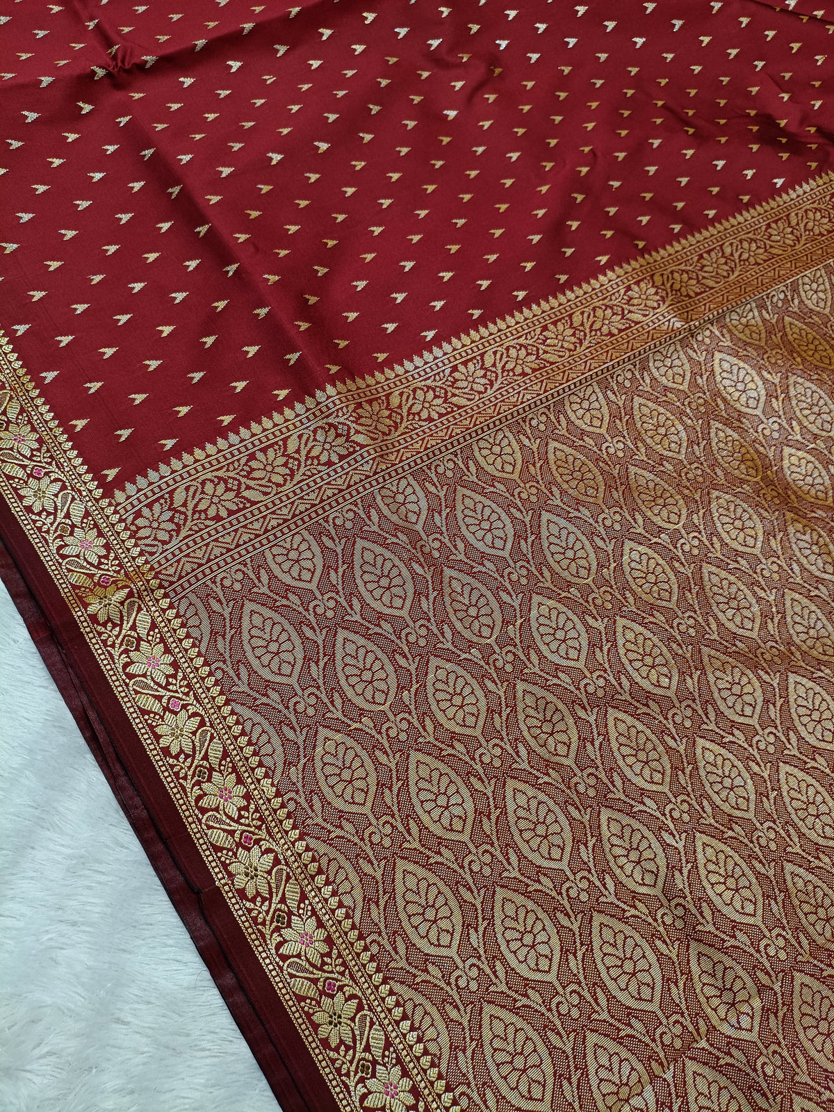 Wine Red Shade Reshmi Banarasi Silk Saree