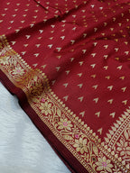 Wine Red Shade Reshmi Banarasi Silk Saree