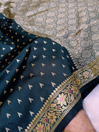 Deep Forest Green Shade Reshmi Banarasi Silk Saree