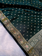 Deep Forest Green Shade Reshmi Banarasi Silk Saree