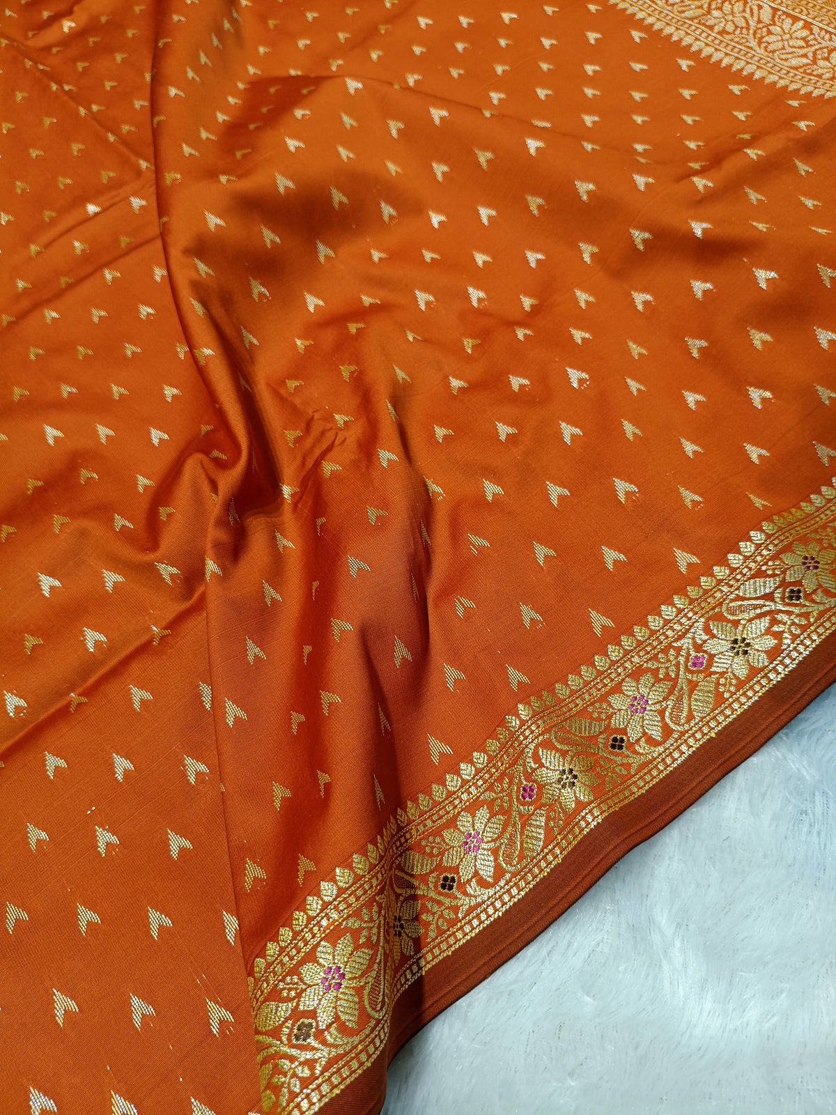 Cosmic Orange Shade Reshmi Banarasi Silk Saree