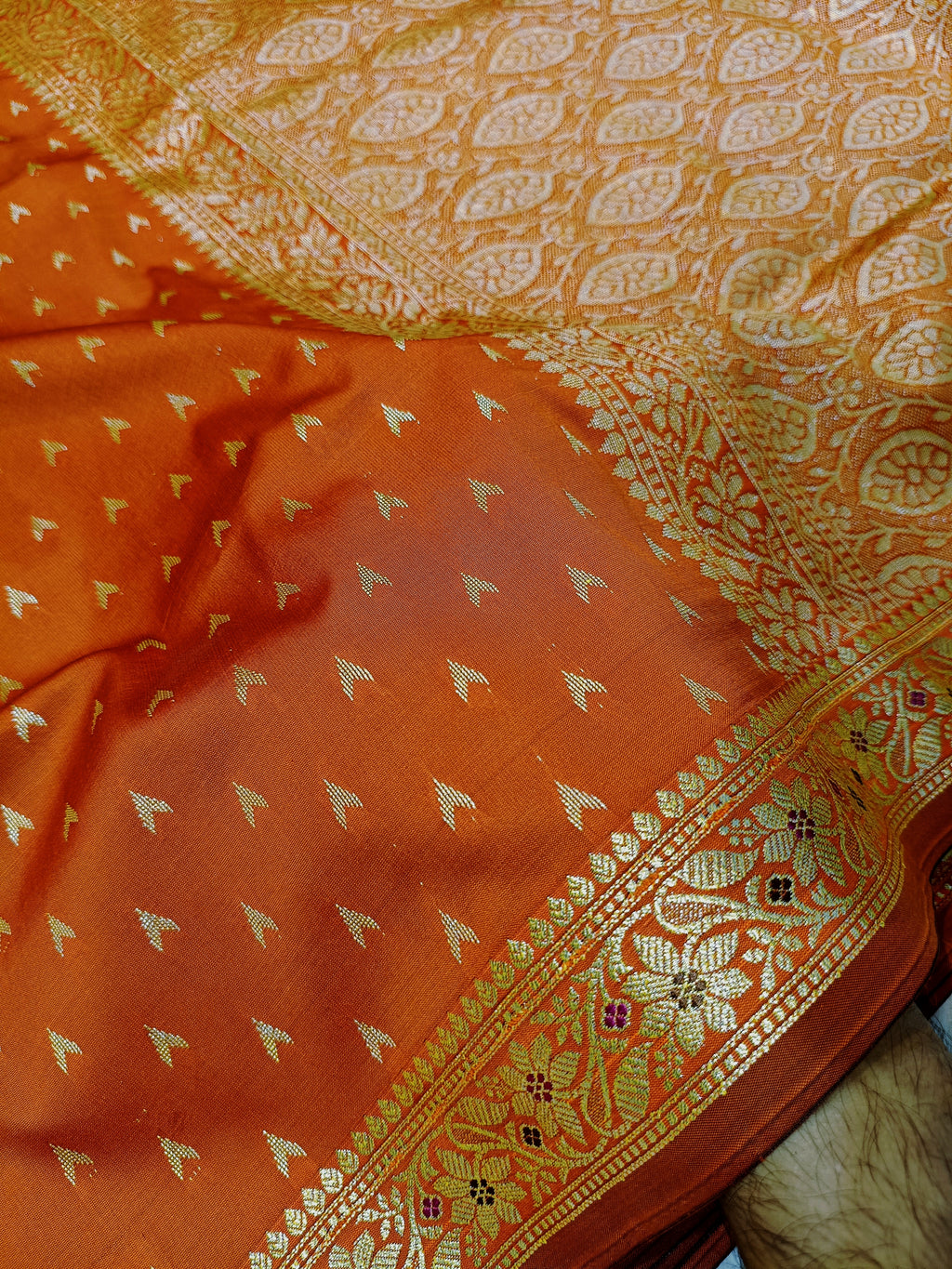 Cosmic Orange Shade Reshmi Banarasi Silk Saree