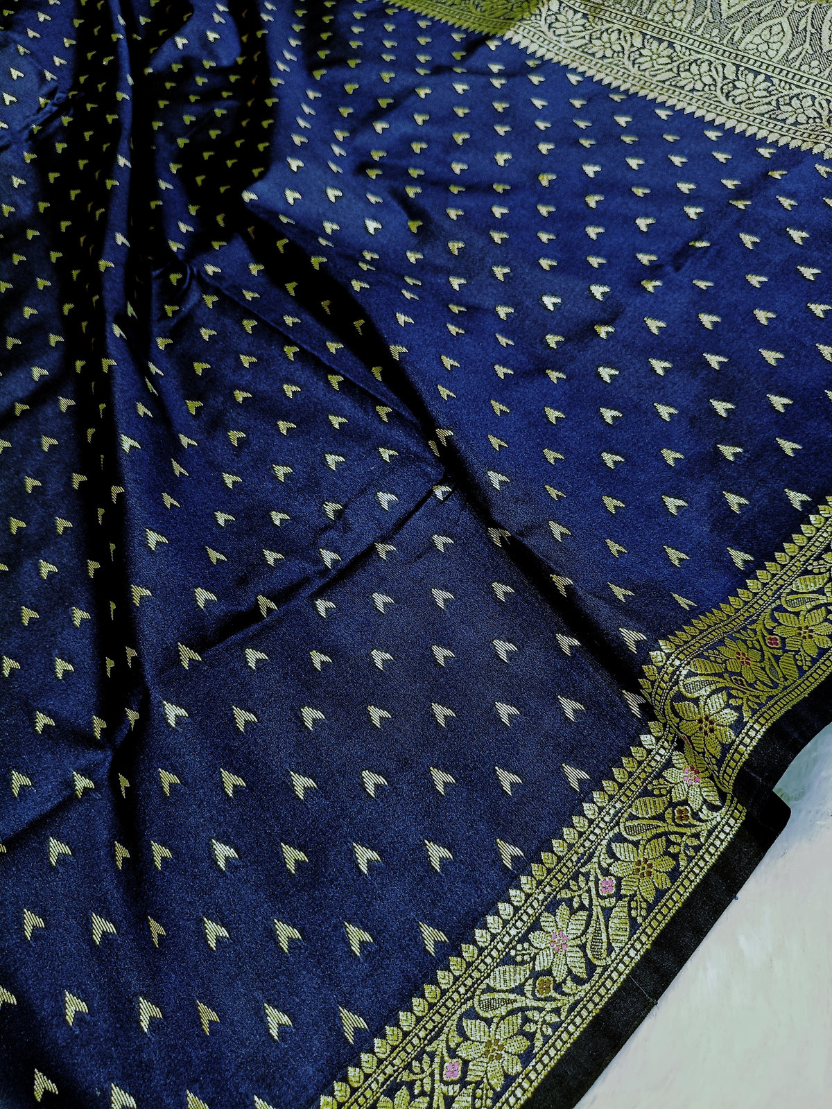 Navy Blue Shade Reshmi Banarasi Silk Saree