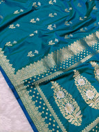 Sea Blue Shade Handwoven Kataan Silk Saree