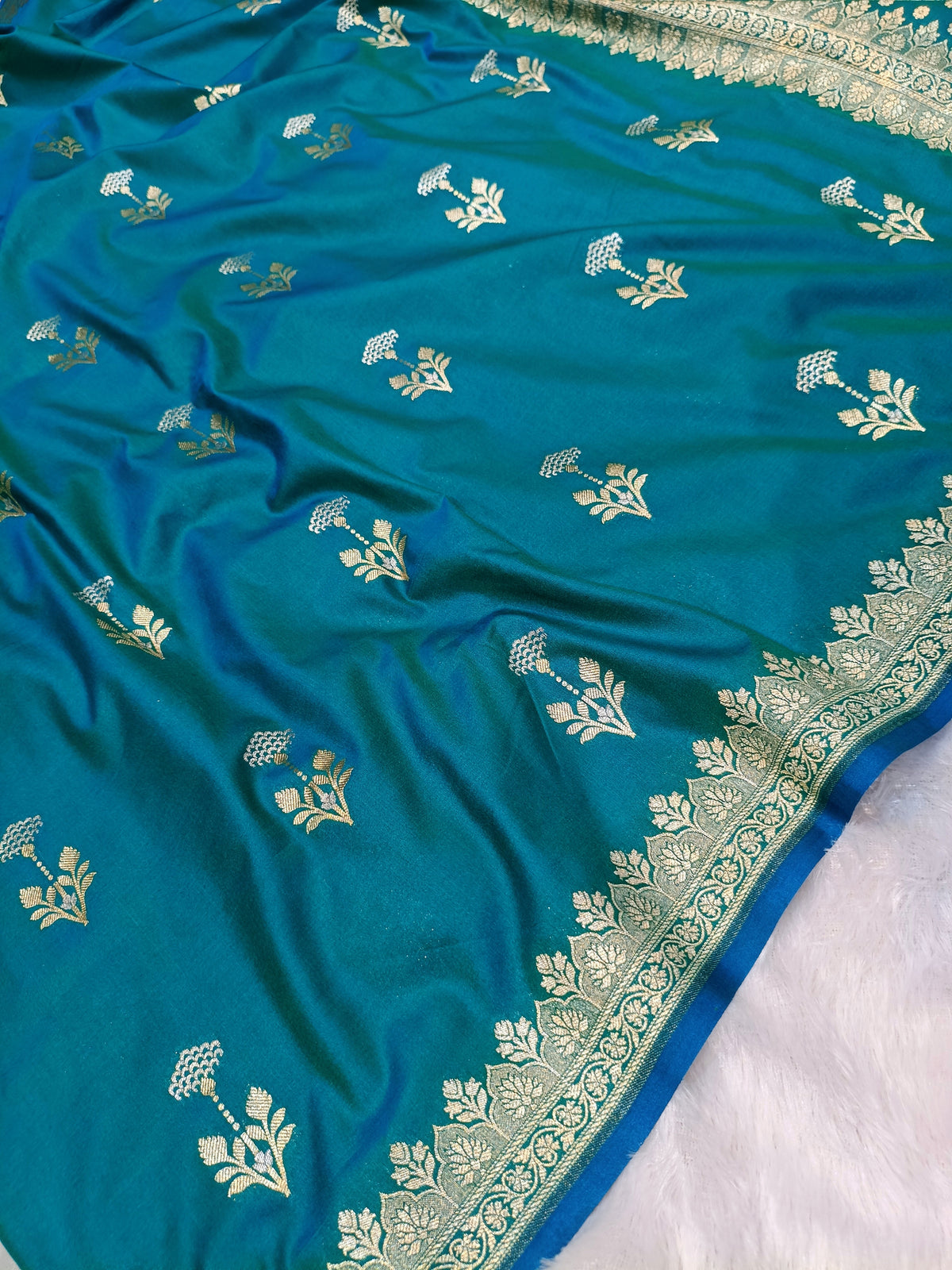 Sea Blue Shade Handwoven Kataan Silk Saree