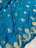 Sea Blue Shade Handwoven Kataan Silk Saree