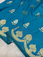 Sea Blue Shade Handwoven Kataan Silk Saree