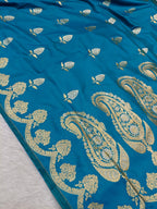 Sea Blue Shade Handwoven Kataan Silk Saree