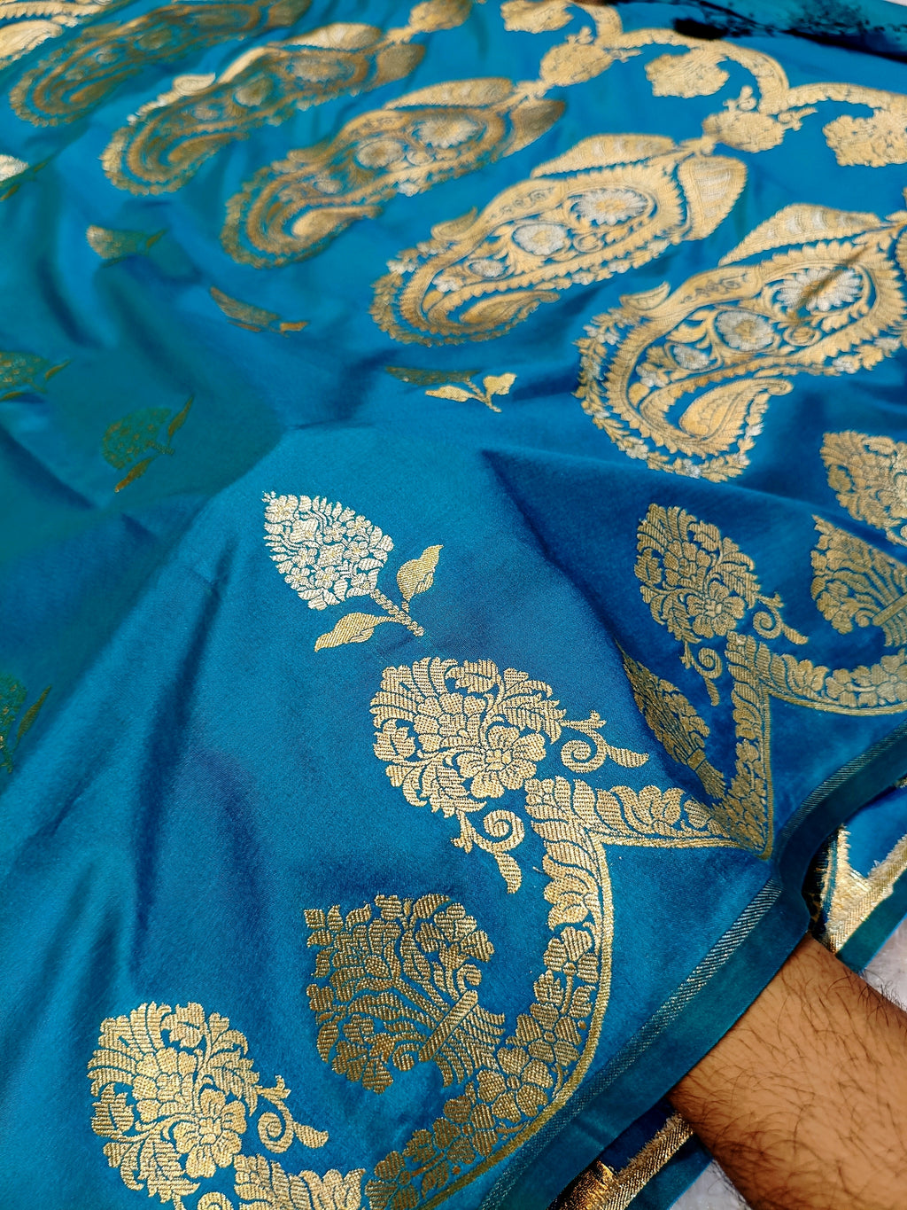 Sea Blue Shade Handwoven Kataan Silk Saree