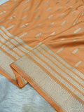 Peach Orange Shade Handwoven Kataan Silk Banarasi
