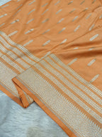 Peach Orange Shade Handwoven Kataan Silk Banarasi