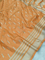 Peach Orange Shade Handwoven Kataan Silk Banarasi