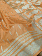 Peach Orange Shade Handwoven Kataan Silk Banarasi