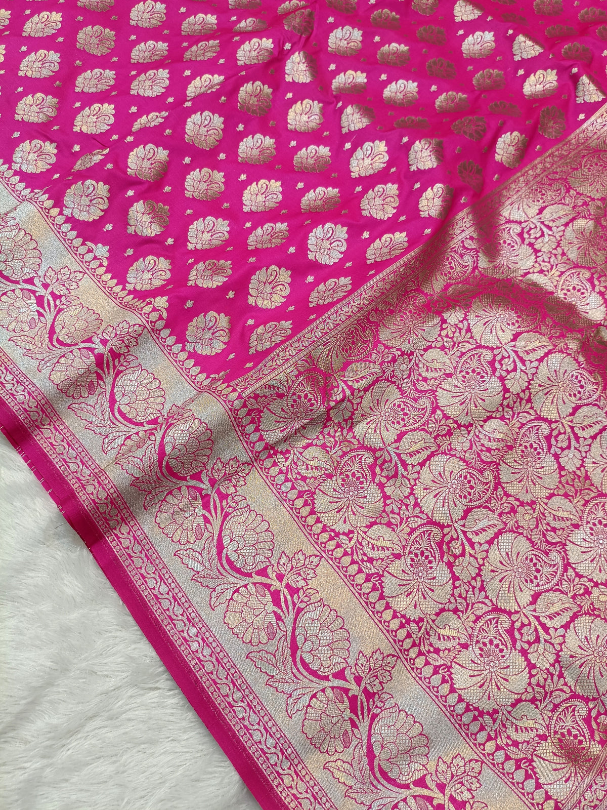 Rani Pink Shade Handwoven Paper Kataan Silk Banarasi