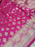 Rani Pink Shade Handwoven Paper Kataan Silk Banarasi