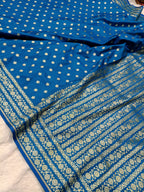 Cobalt Blue Shade Handwoven Paper Kataan Silk Banarasi