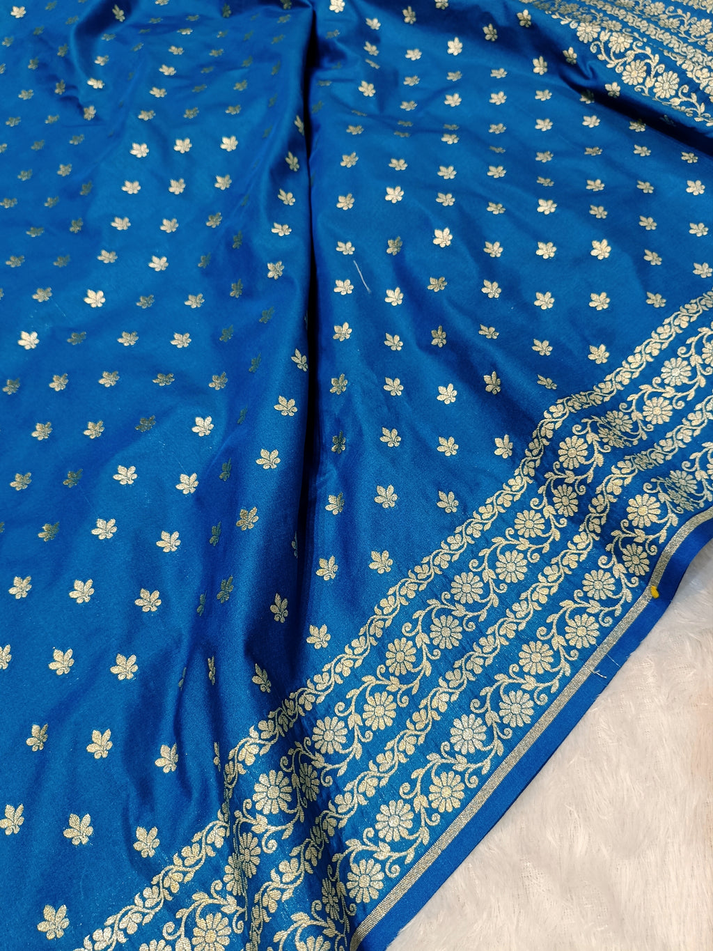 Cobalt Blue Shade Handwoven Paper Kataan Silk Banarasi