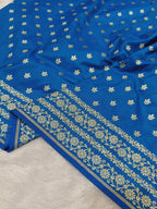 Cobalt Blue Shade Handwoven Paper Kataan Silk Banarasi