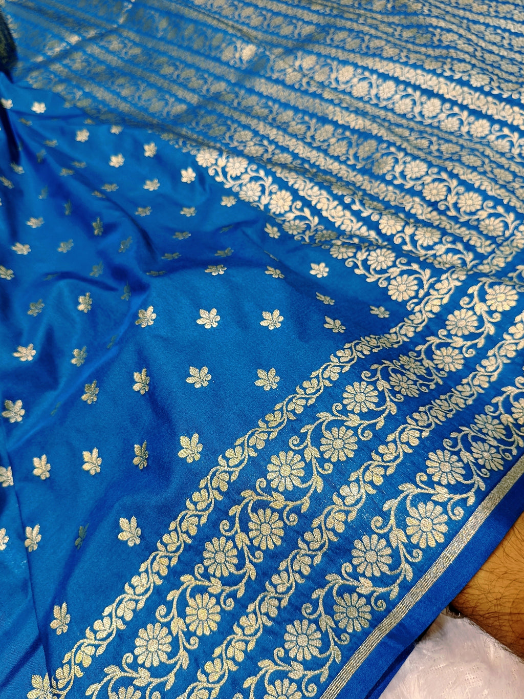 Cobalt Blue Shade Handwoven Paper Kataan Silk Banarasi