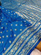 Cobalt Blue Shade Handwoven Paper Kataan Silk Banarasi