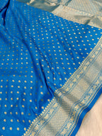 Cobalt Blue Shade Handwoven Paper Kataan Silk Banarasi