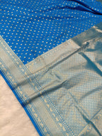 Cobalt Blue Shade Handwoven Paper Kataan Silk Banarasi