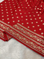 Bridal Red Shade Handwoven Paper Kataan Silk Banarasi