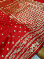 Bridal Red Shade Handwoven Paper Kataan Silk Banarasi