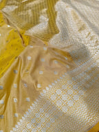 Mustard Yellow Shade Handwoven Paper Kataan Silk Saree
