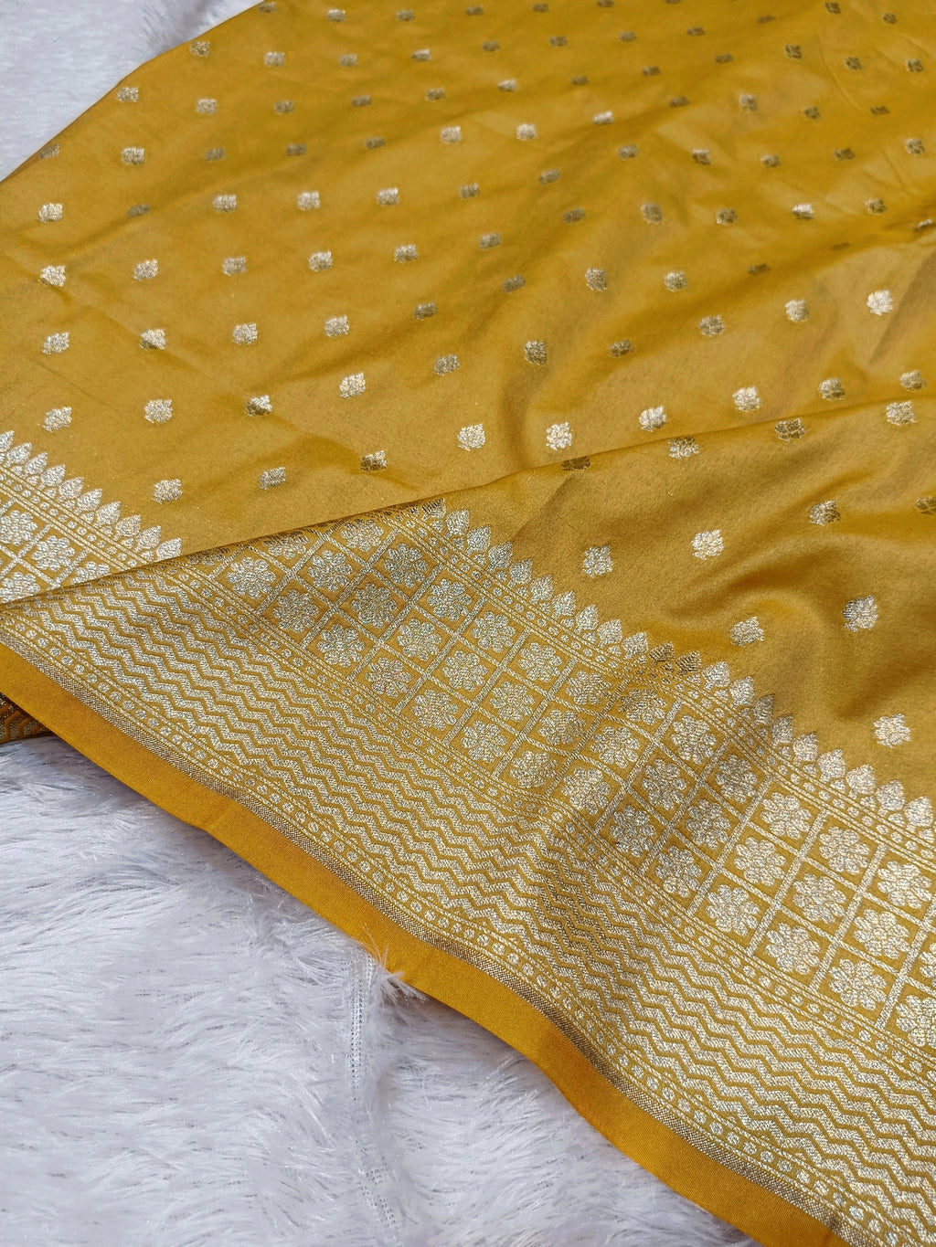 Mustard Yellow Shade Handwoven Paper Kataan Silk Saree