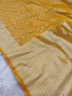Mustard Yellow Shade Handwoven Paper Kataan Silk Saree