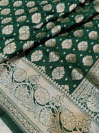 Bottle Green Shade Handwoven Paper Kataan Silk Saree