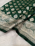 Bottle Green Shade Handwoven Paper Kataan Silk Saree