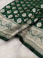 Bottle Green Shade Handwoven Paper Kataan Silk Saree