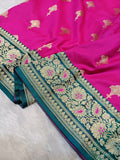 Rani Pink with Sea Green Shade Handwoven Paper Kataan Silk Meena Border