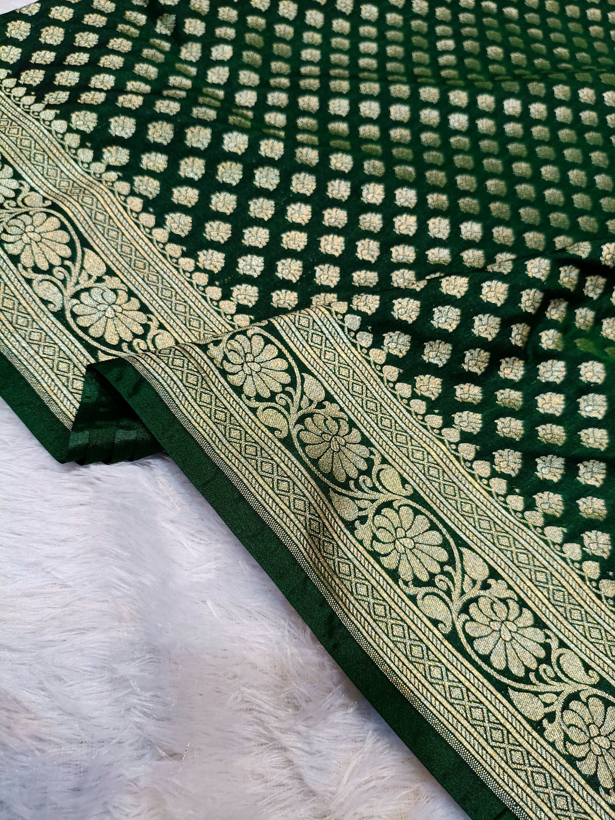 Bottle Green Shade Handwoven Paper Kataan Silk Saree